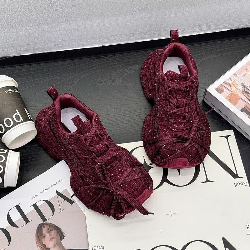 Rhinestone Gypsy Dad Shoes 2026 Spring and Autumn New Thick Sole Heightening Versatile Full Diamond Ins Tide Internet Celebrity Casual Shoes