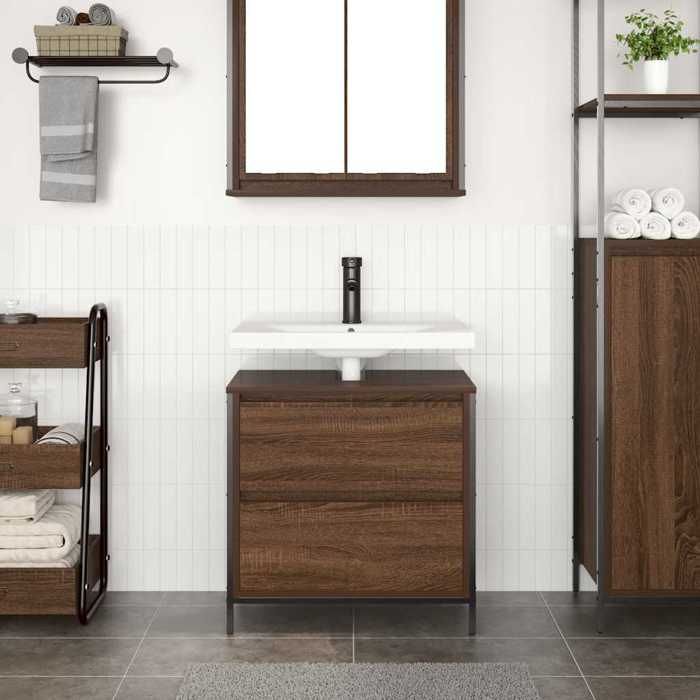 VidaXL Meuble salle de bain lavabo tiroirs chêne marron 60x34,5x60 cm, meuble vasque de toilette, meuble de rangement de 861886
