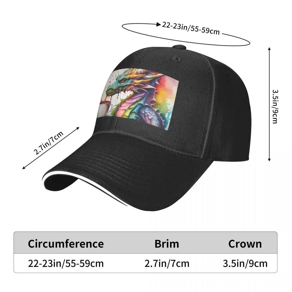 Watercolor Dragon with his Morning Coffee Baseball Cap Fashion Beach Rugby Women's Beach Men's