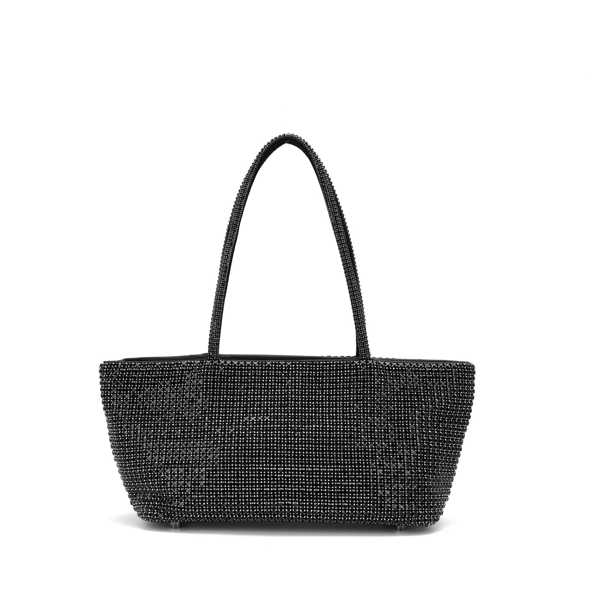 

Diamond-studded vegetable basket bag, niche design, simple handbag, large-capacity messenger dinner bag чёрный
