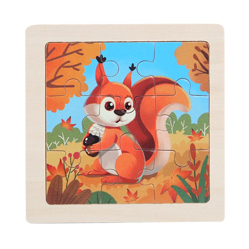 9-Piece Wooden Cartoon Animal Transport Jigsaw Toy for Early Education