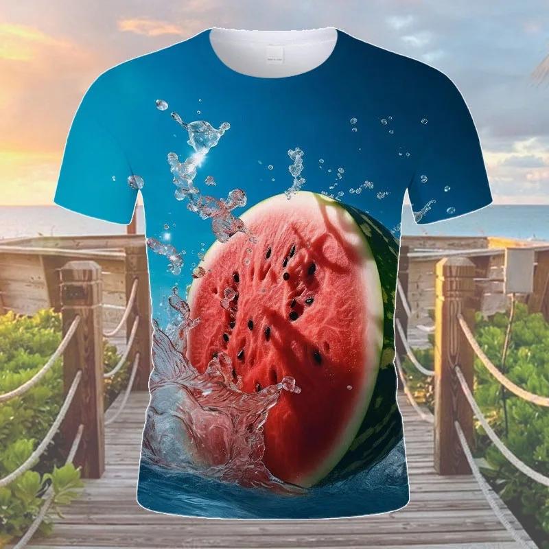Letné voľnočasové 3D zábavné ovocné vzory tlačené tričko s krátkym rukávom módny trend personalizovaný okrúhly výstrih pánske tričká