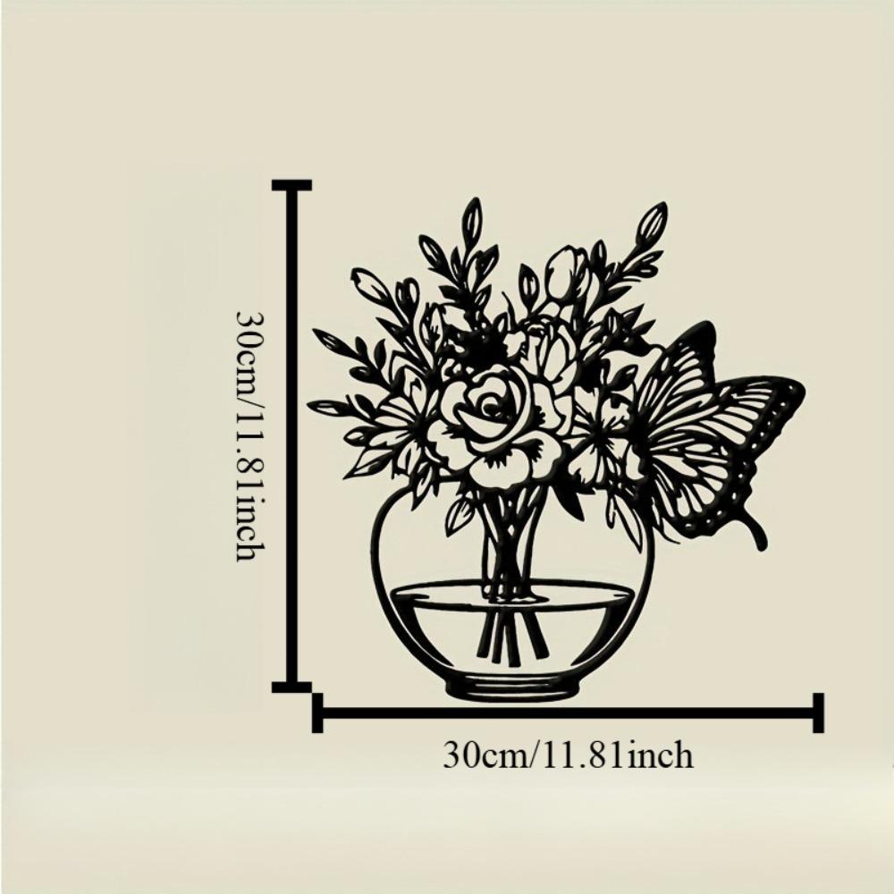 

Iron Wall Art Modern Floral Vase Sculpture with Butterfly, Outdoor Metal Decor, Minimalist Hanging Piece for Christmas Easter Thanksgiving Gift 12in