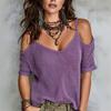 Letni Damski Jednolity Dzianinowy Top Bez Rękawów Odkrywający Ramiona, Modny Casualowy Wszechstronny Europejski Amerykański Styl Casualowy Top