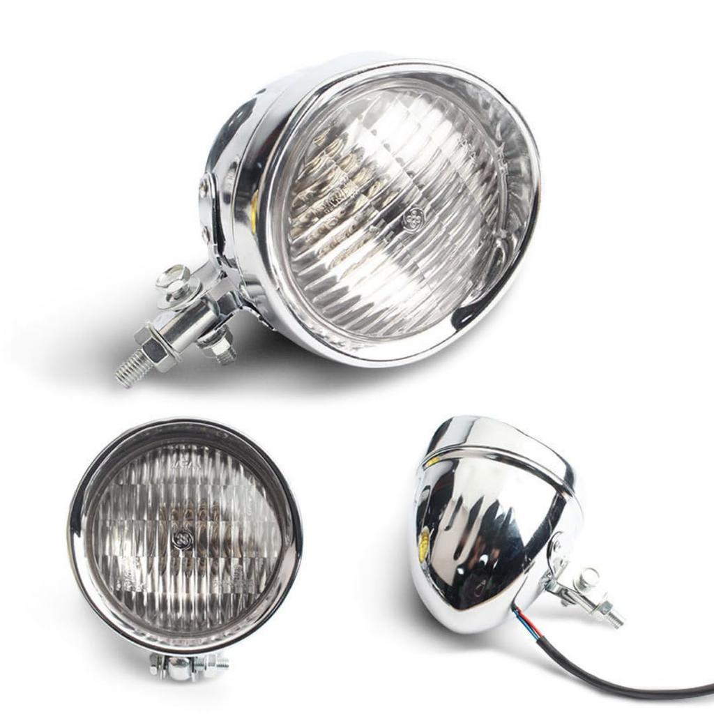 I'm so happy Baetlite Headlight Bike 4.5" Universal Vintage American Classic Visor (Silver x Clear Lens)