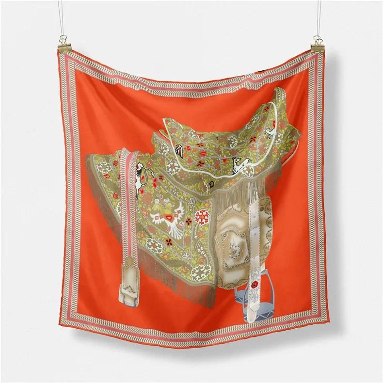 Luxury Horse Print Silk Square Scarf Women Spring Neck Tie Shawl Wraps Female Hair Hand Wrist Headkercheif Hijab Bandana