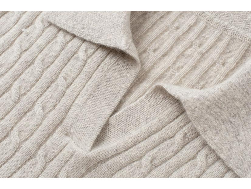 Women's 100% Pure Cashmere Cable Knit Lapel Sweater - Slimming and Versatile Pullover