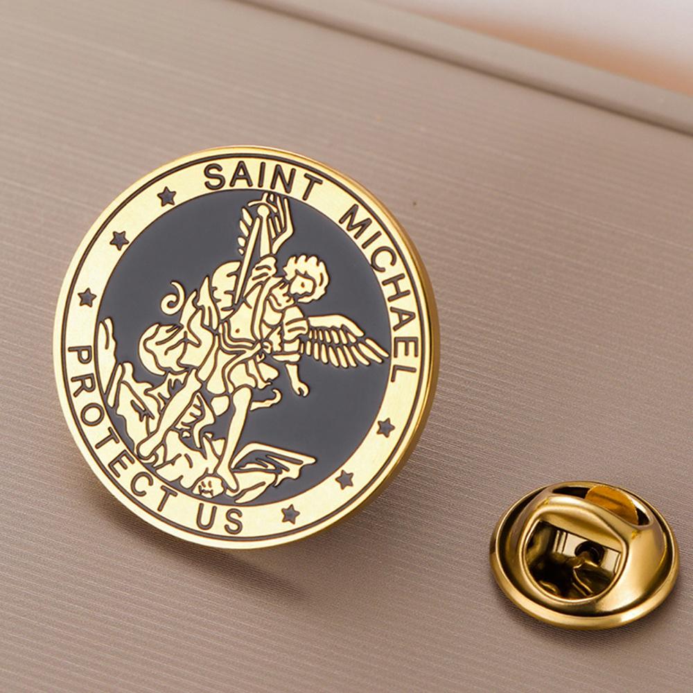 Dawapara Saint Michael Brooch Pins Guardian Archangel Protect Us Talisman Brooches Stainless Steel Jewelry