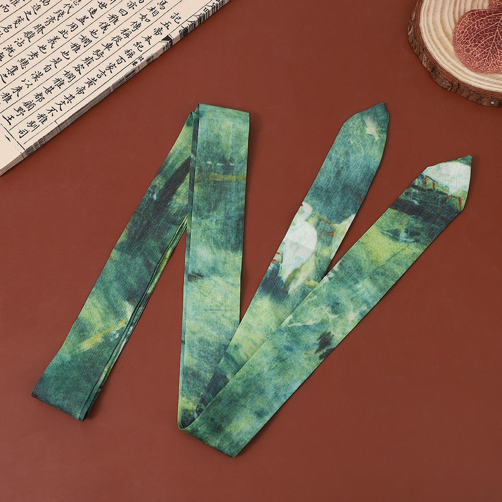 "Frühling Neu Antiker Stil Druck Seidenschal & Chinesisches Band Haarband"