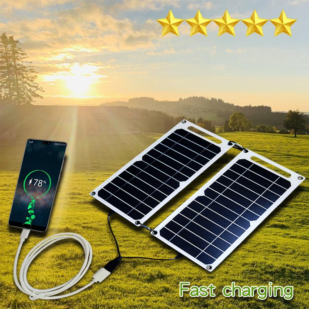 Fast Charging Dual Solar Panel Hiking Camping  USB 5V Waterproof Portable  Mobile Phone Power Bank Charging Detachable fold