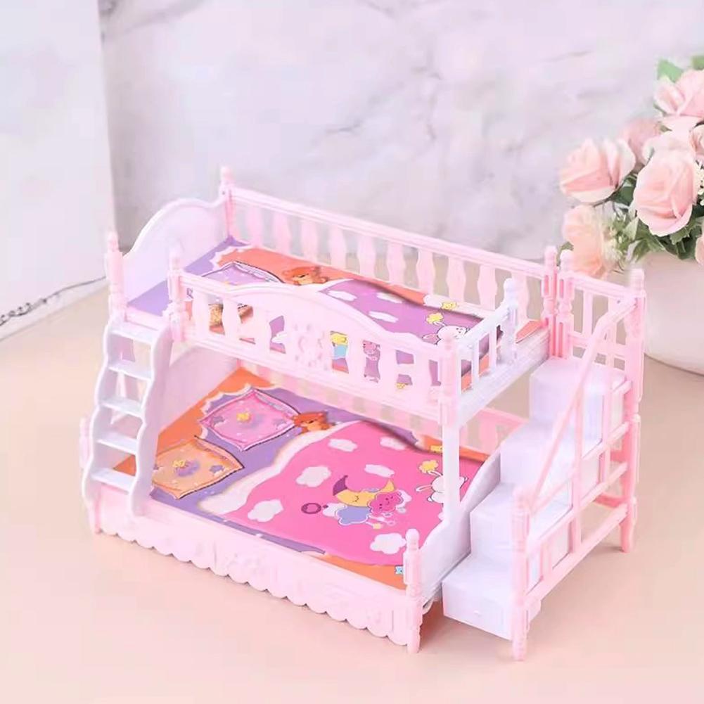 1 Set Mini Doll Toy Furniture European Style Bunk Bed Miniature Simulation Birthday Scene Doubl N2Z0