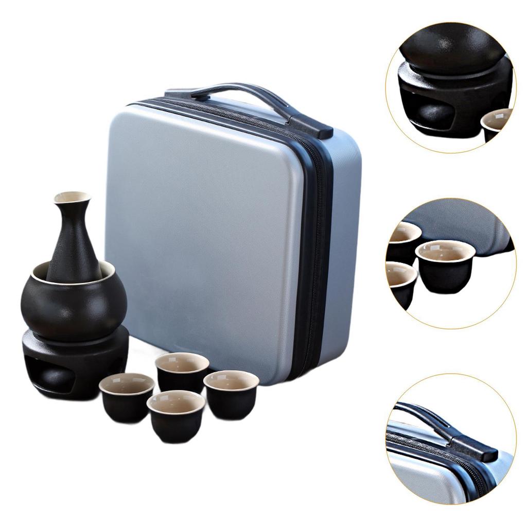 Ceramic Sake Set Cups with Warmer Warming Bowl Creative with Travel Bag Sake Bottle 4 Cups Wine Decanter Ceramic Drinkware