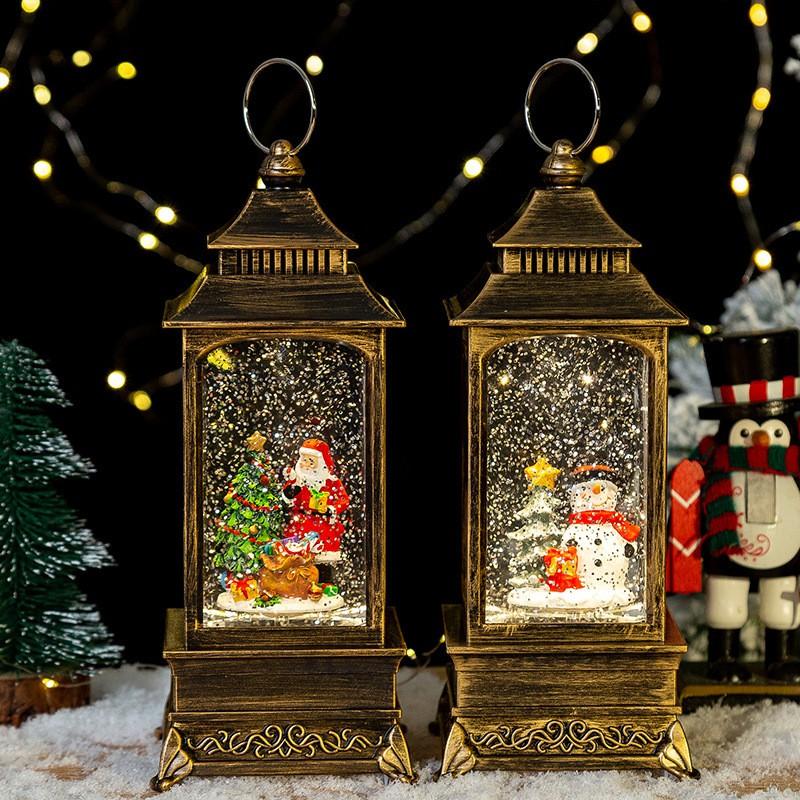 Christmas Decorative Lantern Candle Holder With Crystal Ball Snow Globe Music Box Gift Home Tree Decoration
