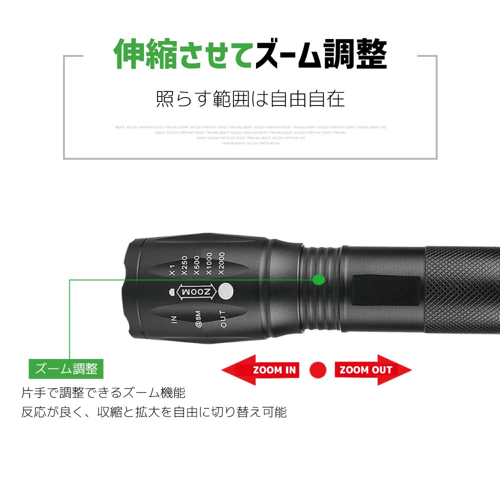 Rechargeable LED Stretch Zoom Handheld Flashlight with 5 Rechargeable Charging Powerful T6 10W LED Work Emergency Wide Beam Angle for Outdoor Use