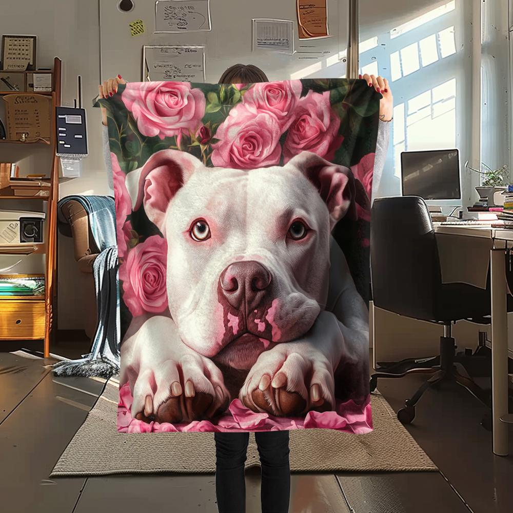 Pink Pitbull,pattern Flannel Blanket, High quality Comfortable for All Seasons, Home Decor, Warmth and Comfort, Perfect for Gifts.