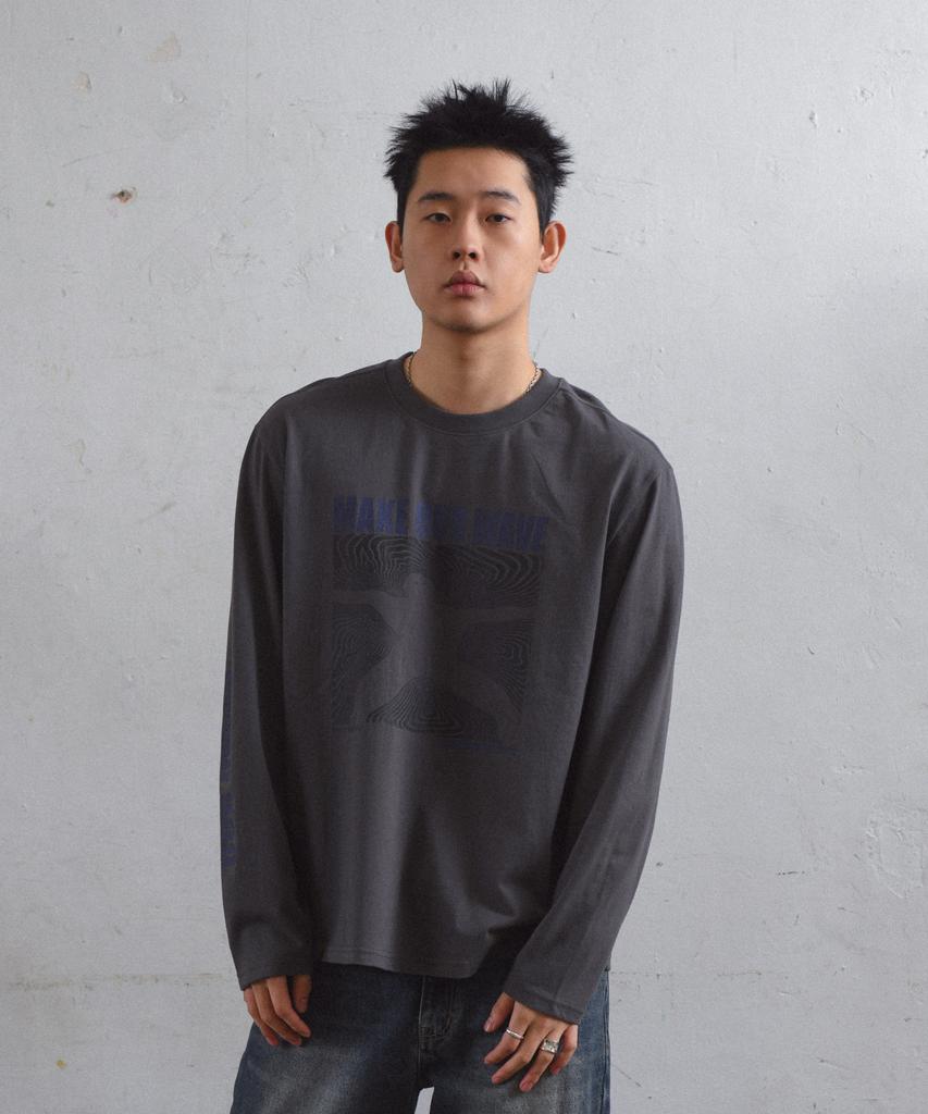 AMOU Wave Man Long Sleeve Charcoal