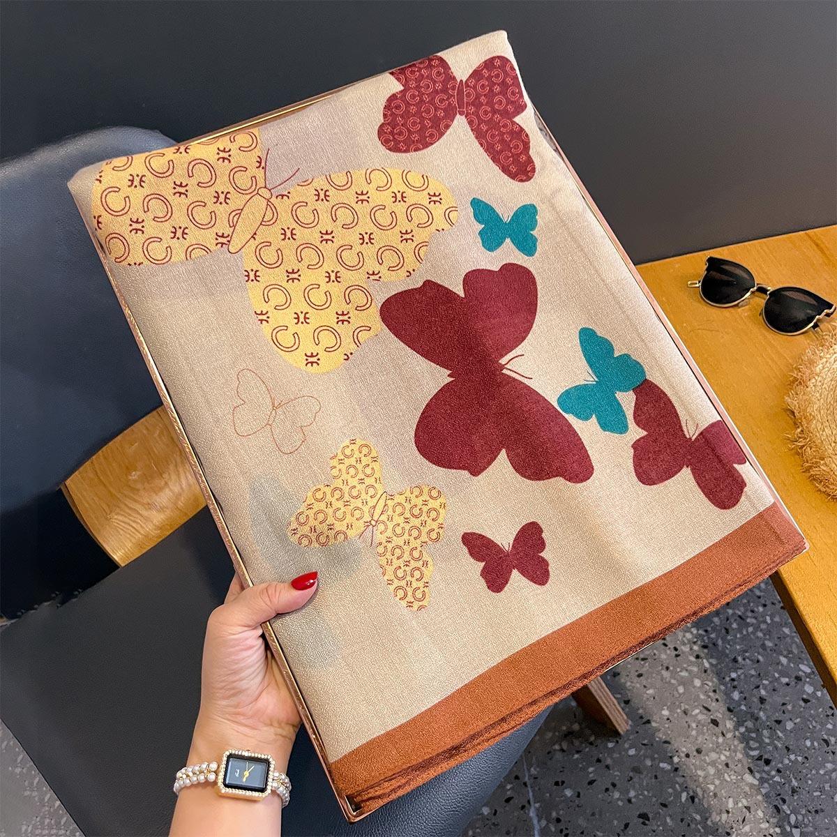 

Color-blocking Beautiful Butterfly Long Cotton and Linen Scarf for Women Breathable and High-quality New Literary Shawl Print Fashionable 90*180cm