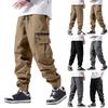 Men's Casual Outdoor Cargo Pants Drawstring Waist Adjustable Jogger Style Multi Pocket Functional Workwear Tapered Ankle Length