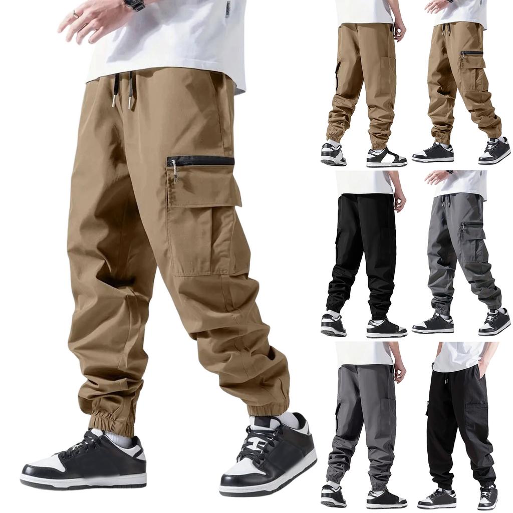 Herren Freizeit Outdoor Cargo-Hose Kordelzug Taille Verstellbar Jogger Stil Mehrere Taschen Funktional Arbeitskleidung Verjüngtes Knöchellang
