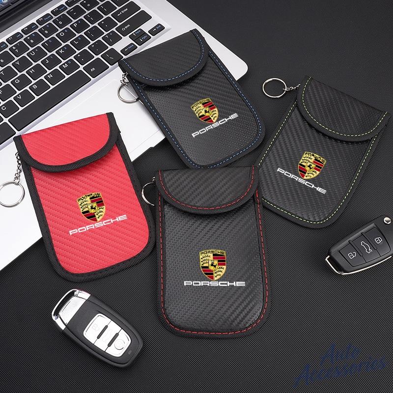 AIHQR1 Car Key Case Signal Blocker Bag Car RFID Shielding Pocket Anti-Theft Pouch For Porsche Panamera Macan Boxster Cayman 911 Sticker