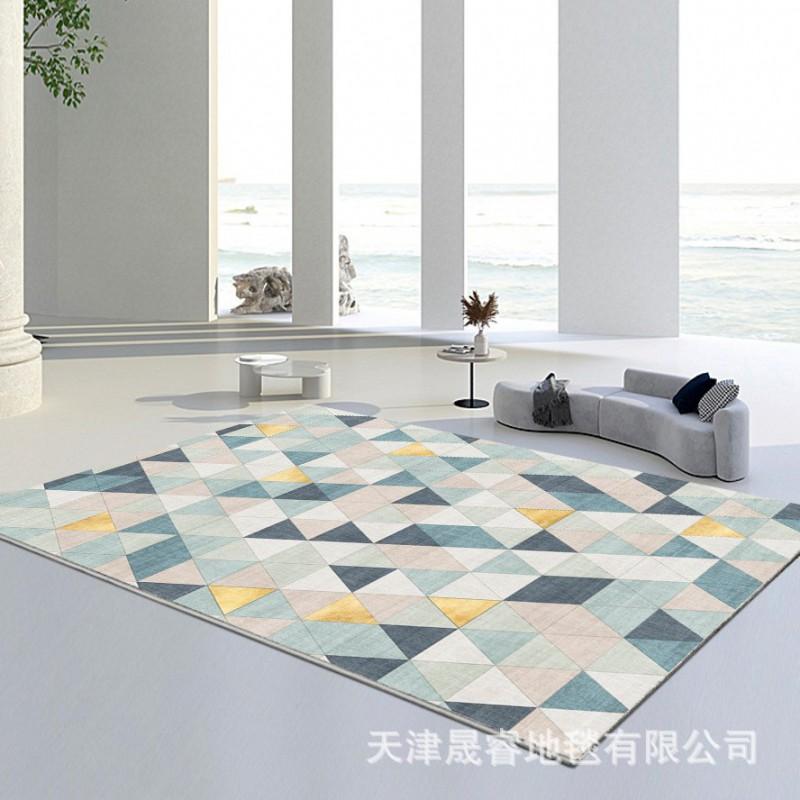 Soft Crystal Velvet Area Rug Living Room Bedroom Balcony Geometric Washable Modern Luxury Style