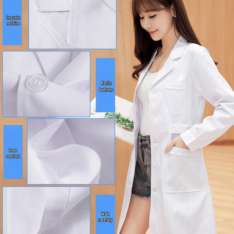 Damen Lang- und Kurzarm Weißer Kittel Arbeitskleidung für Ärzte und Krankenschwestern für den Sommer.