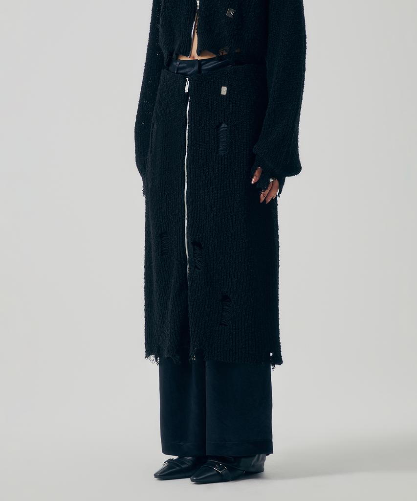 Teulimingbeodeu Linksle Texture Knit Set-Up Skirt [ Black ]