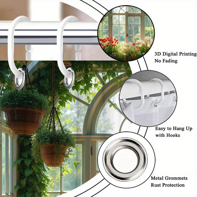 1pc Shower Curtain - Elegant Garden with Arch Window and Blooming Flowers, Perfect for Bathroom Decoration, Bringing