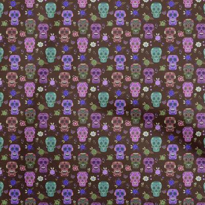 Cotton Flex Brown Fabric Skull Fabric For Sewing Printed Craft Fabric By The Yard 40 Inch