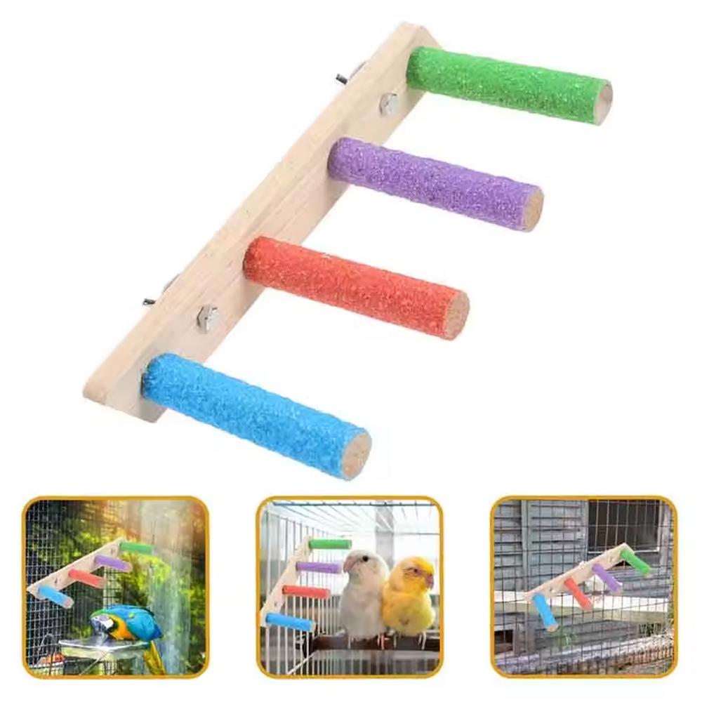 Bird Climbing Ladder Parrot Climbing Perch Stand Toys 4/6/8 Step Wooden Exercise Rack Bird Cage Accessories