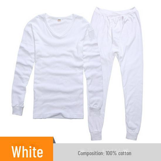 Yi Ershuang Unisex V-Neck & Round-Neck Thin Ribbed Long-Sleeve Shirt and Pants Set - Cotton Wool Solid Color Autumn Wear