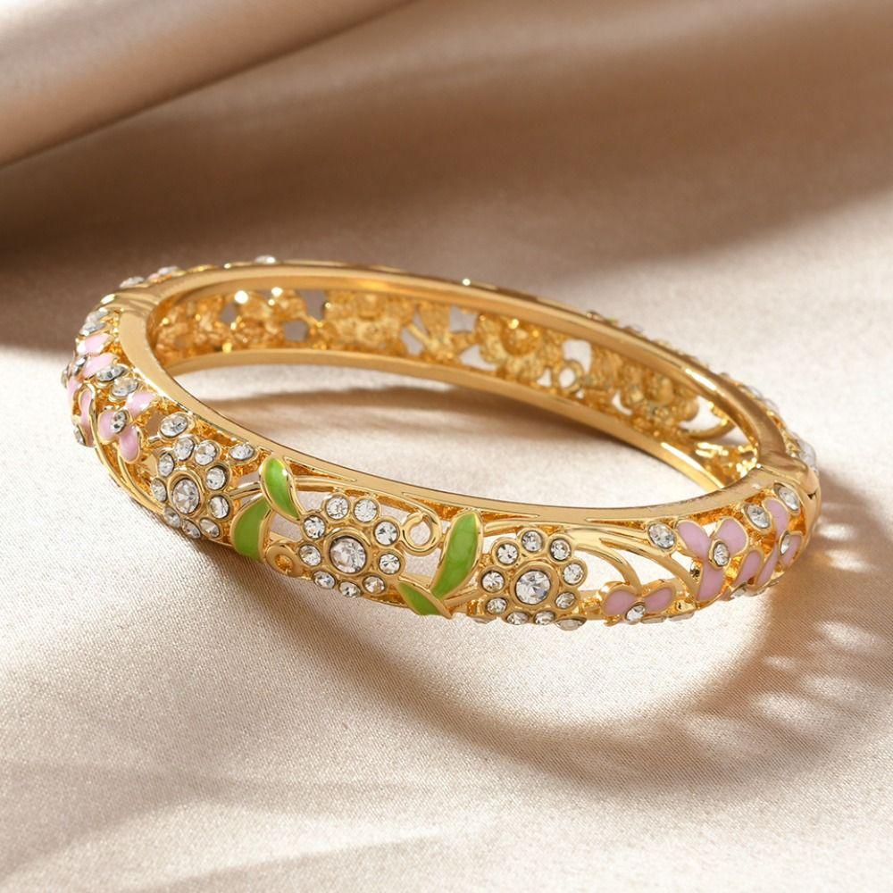 Traditional Hollow Out Flower Bangle Enamel Women's Hand Bracelet  Jewelry Gifts