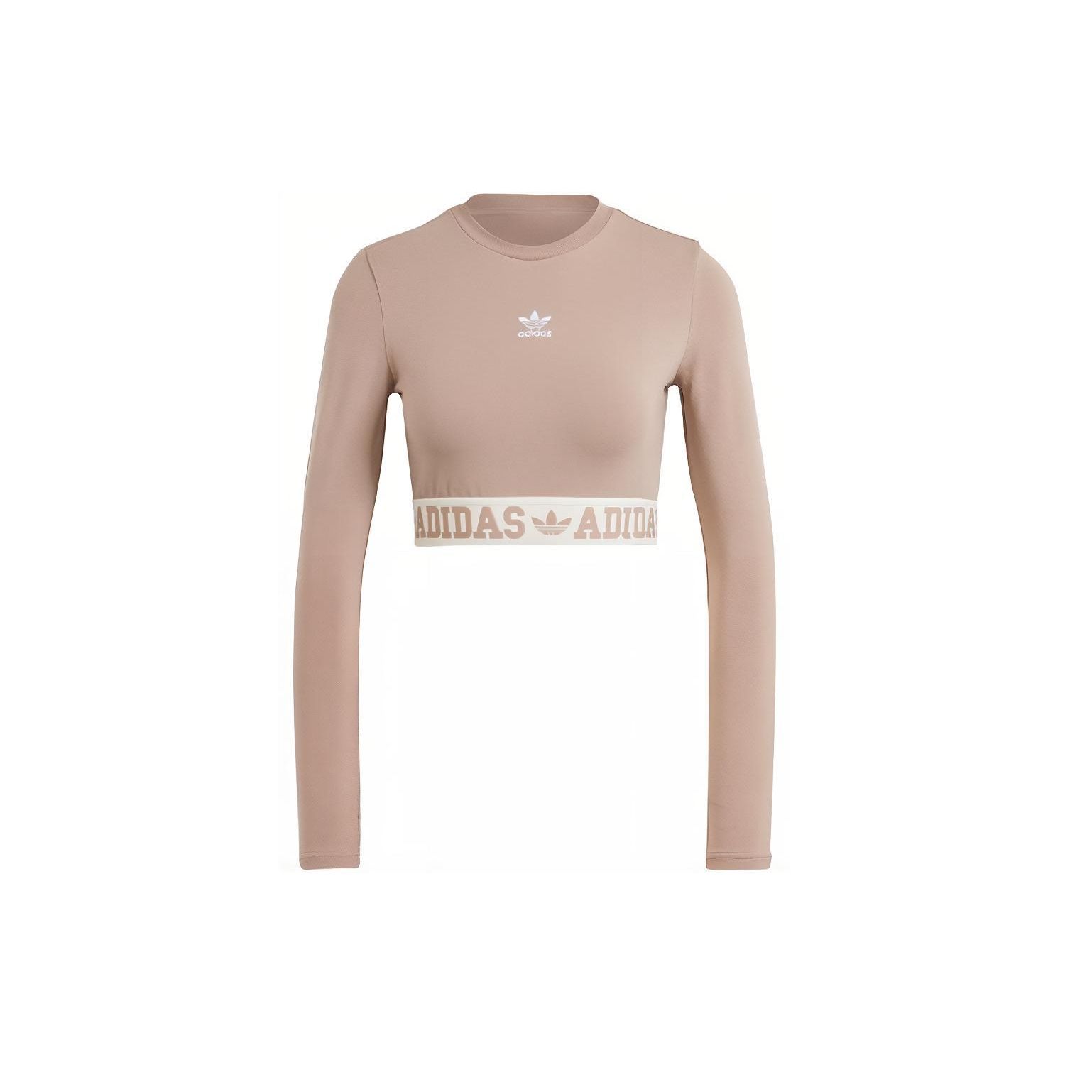 adidas Originals Women s Cropped Logo Tape Long Sleeve Top Light Brown Women IS5267 XS