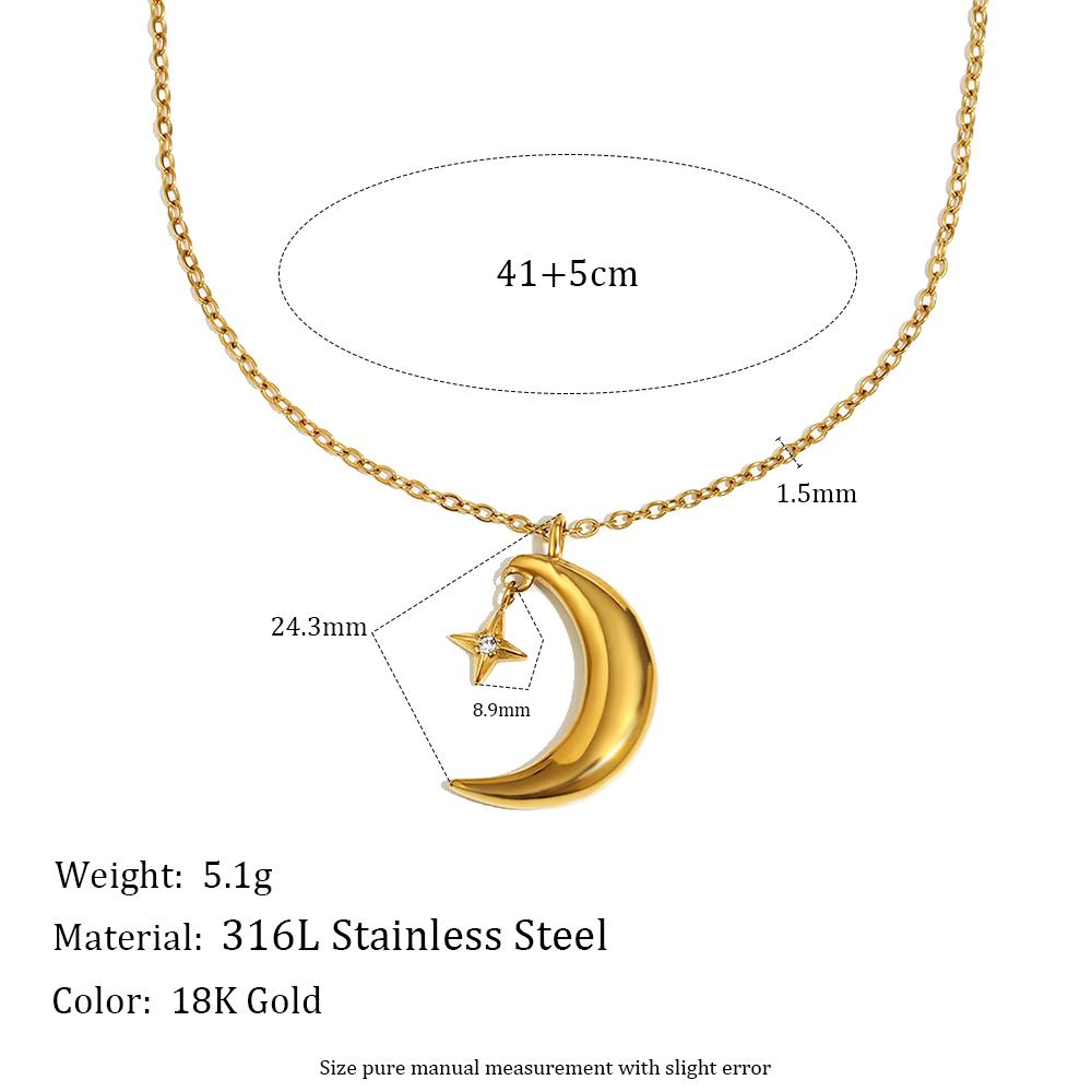 

18K Gold Plated Stainless Steel Moon Star Pendant Necklace with Link Chain Zircon Trendy Minimalist Jewelry for Anniversary Gift золотой