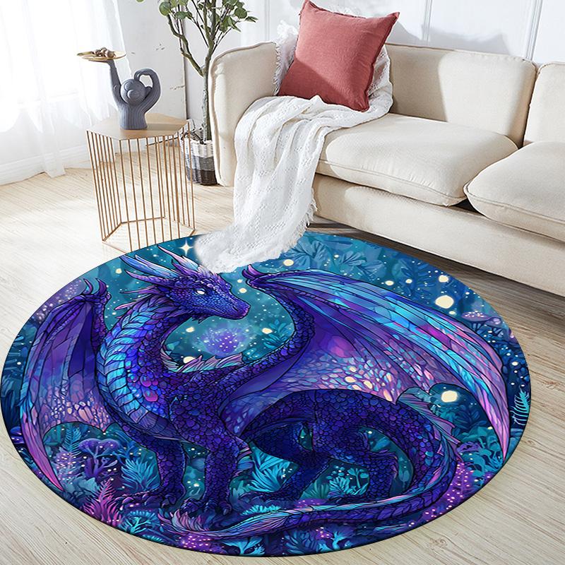 Purple Dragon Round Area Rug,Carpet Rug for Living Room Bedroom Sofa Playroom Decor,Non-slip Floor Mat