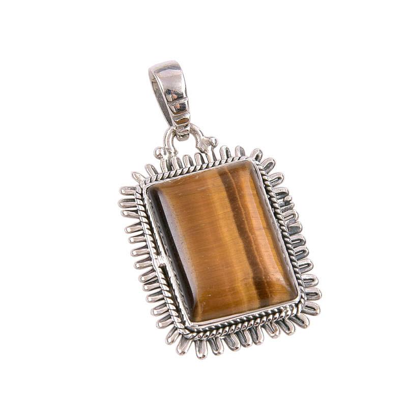 Natural Tiger's Eye Gemstone 925 Solid Sterling Silver Gift Pendant 1.50" M2L15