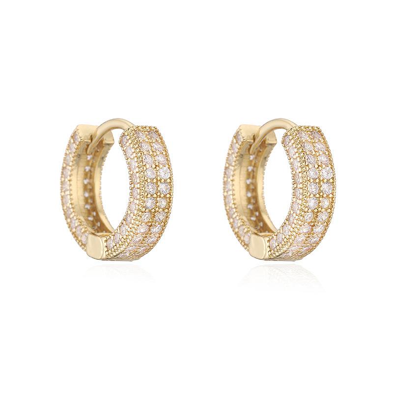 Inlaid Zircon Double Row Circle Hoop Earrings Hip Hop Style Fashion Women s Hoop Earrings Inlaid with Colored Zircon