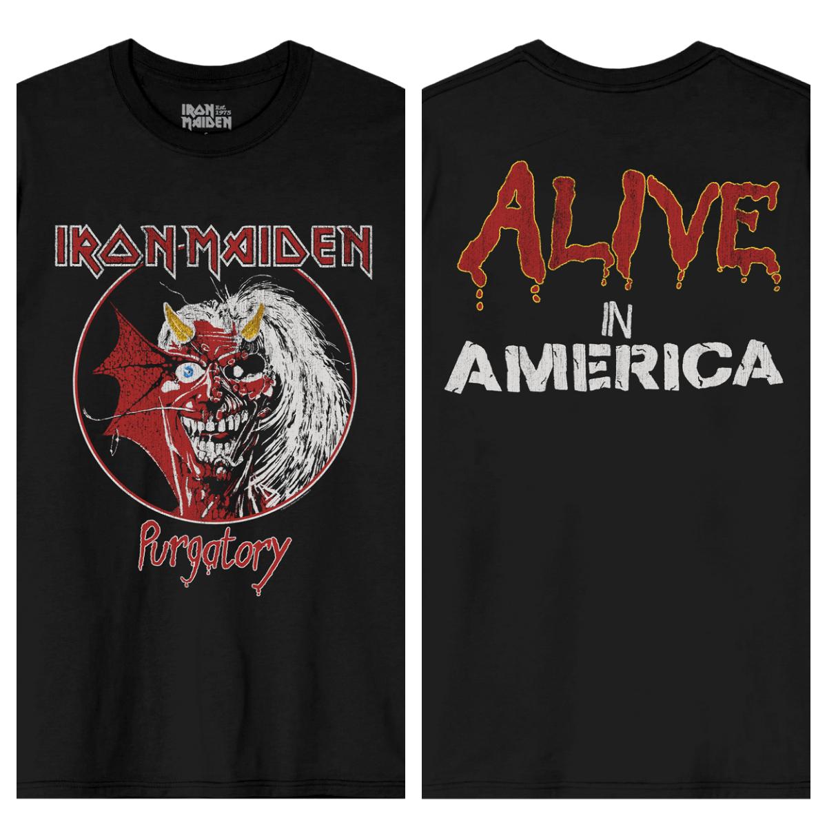 Iron Maiden Purgatory  Alive In America  Double Sided Print T-Shirt, Heavy Metal Rock Band Eddie Graphic Tee, Unisex Classic Black Streetwear 4XL