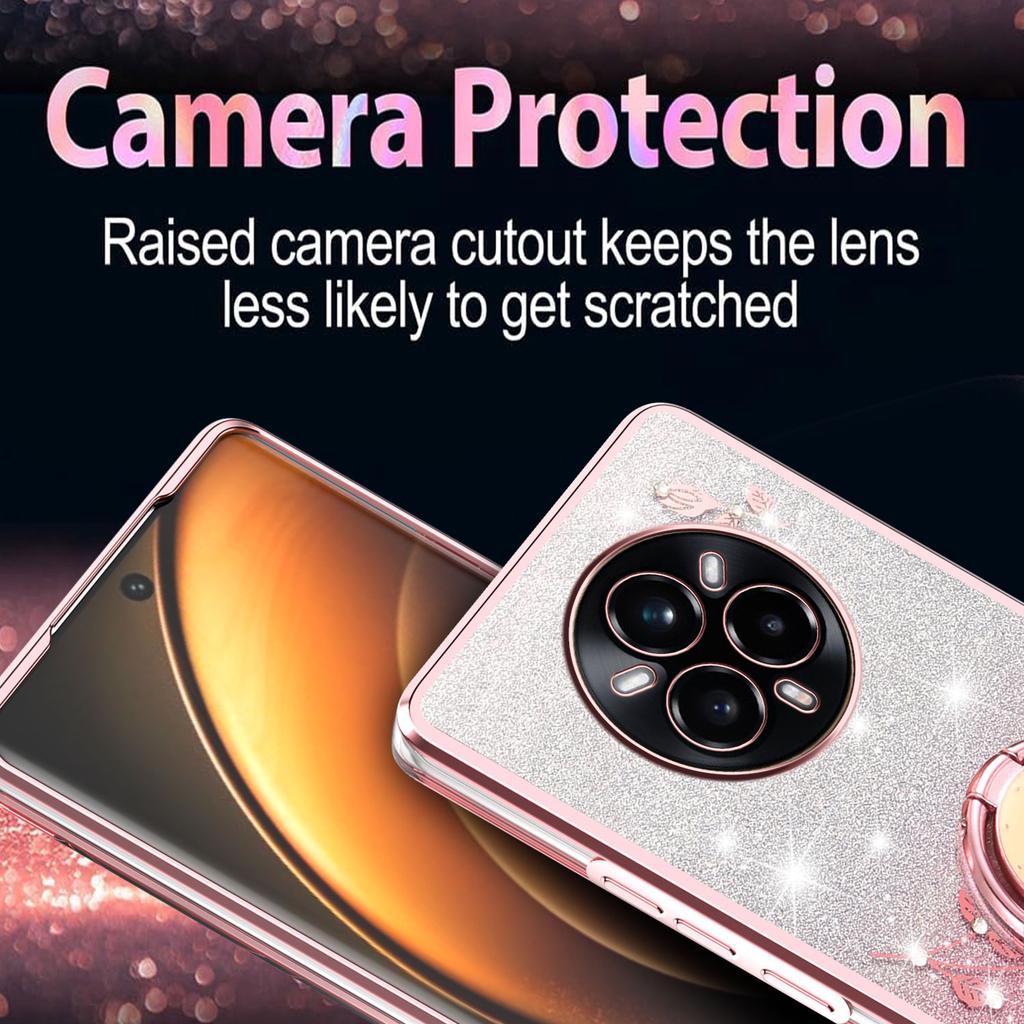 KADEM For Realme 14 Pro 5G Deksel Ring Støtte TPU Blomster Telefondeksel Gradient Glitter