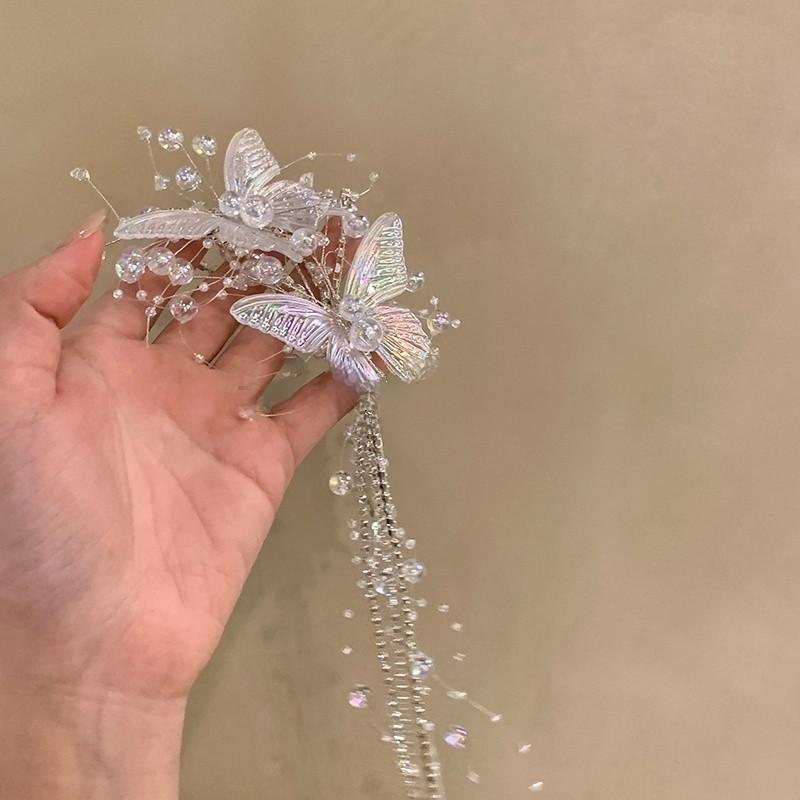 Wind Butterfly Tassel Hair Clip, Pearl Side Clip, Decoration, Super Fairy Princess Hair Accessory, Exquisite Women's Headwear