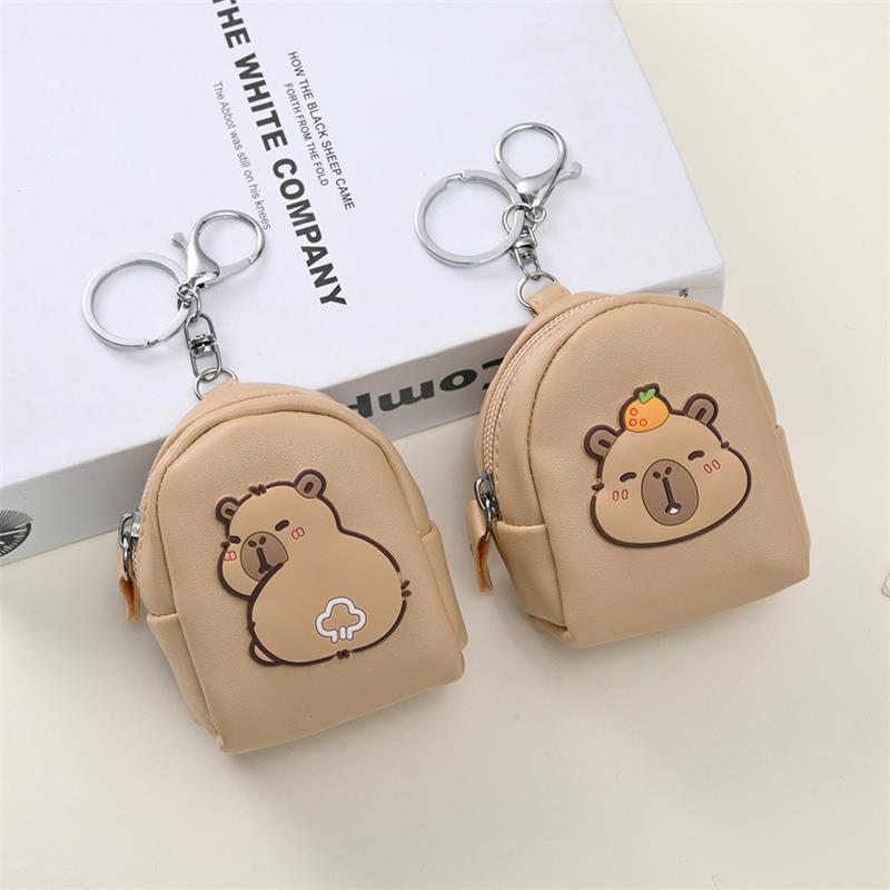 Cute Capybara Pu Schoolbag Shape Coin Purse Girly Portable Lipstick Earphone Large Capacity Storage Bags Keychain Pendants Gifts