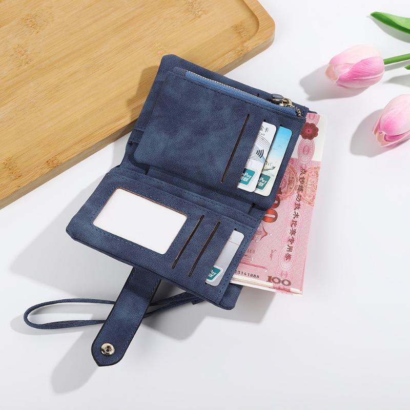 New matte women's wallet short soft leather three-fold multi-card wallet change bag