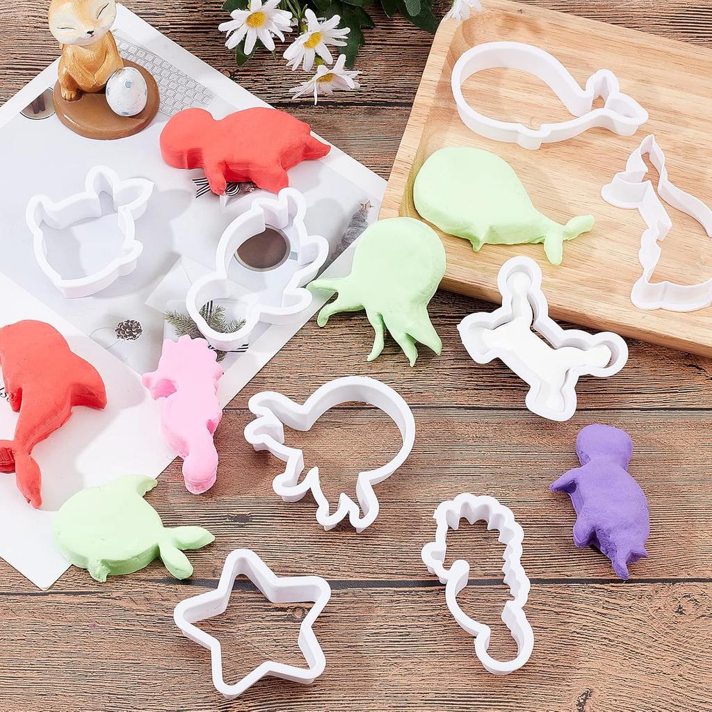 SUPERFINDINGS 8 Styles Plastic Cookie Cutters Ocean Cookie Cutters Polymer Clay Cutters Marine Animal Clay Cutter White Marine Life Cookies Fondant