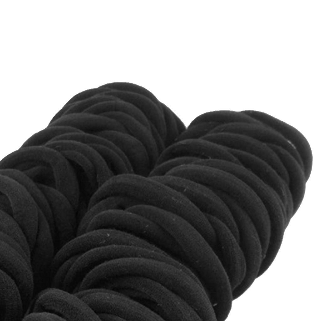 100pcs Hair Ties Black Elastic Seamless Hair Band Ponytail Holder for Thick Heavy Curly Hair