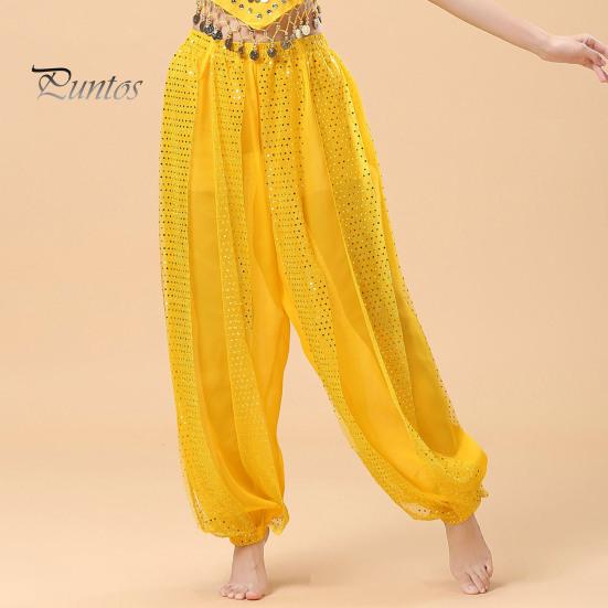 Γυναικείο παντελόνι Performance Ελαστικό ψηλόμεσο μονόχρωμο μπλουμέρ με παγιέτα ντεκόρ Λαϊκός χορός Ενήλικες Κοστουμάκια για χορό της κοιλιάς