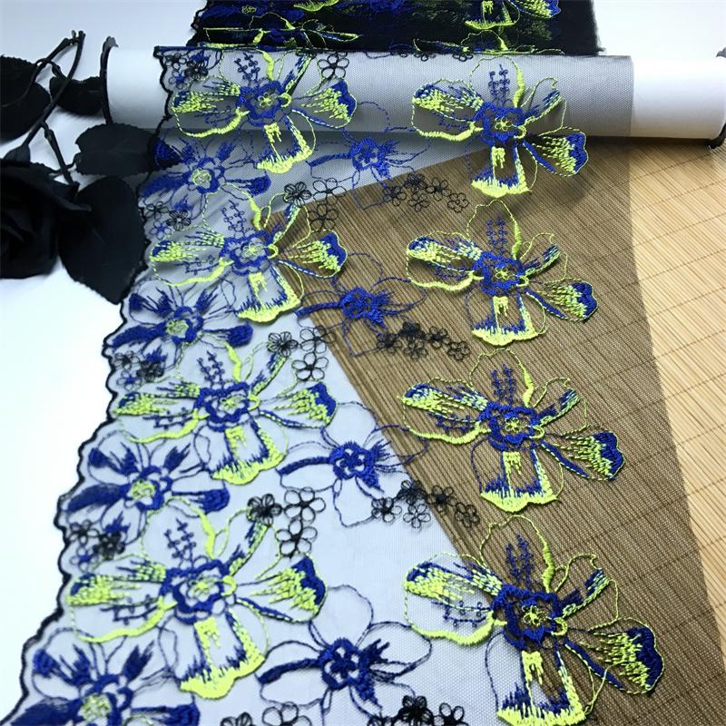 

1m x 23cm Embroidery Tulle Lace, Two-tone Embroidered Lace Trim for Sewing, Dress, Lingerie, Bra, Underwear, Garment 1 meter x 23 cm темно-синього кольору/чорний