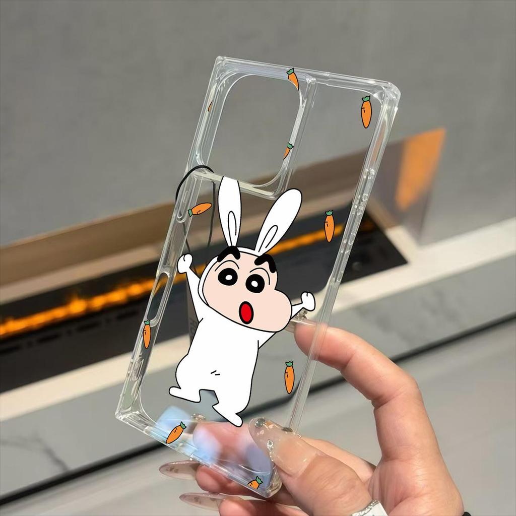 Clear Square Back Tube Case Protection For iPhone 14 Pro Max 15 Plus 12 13 11 16 ProMax Anti-Oxygen,Daikon Crayon Shin Pattern Casing