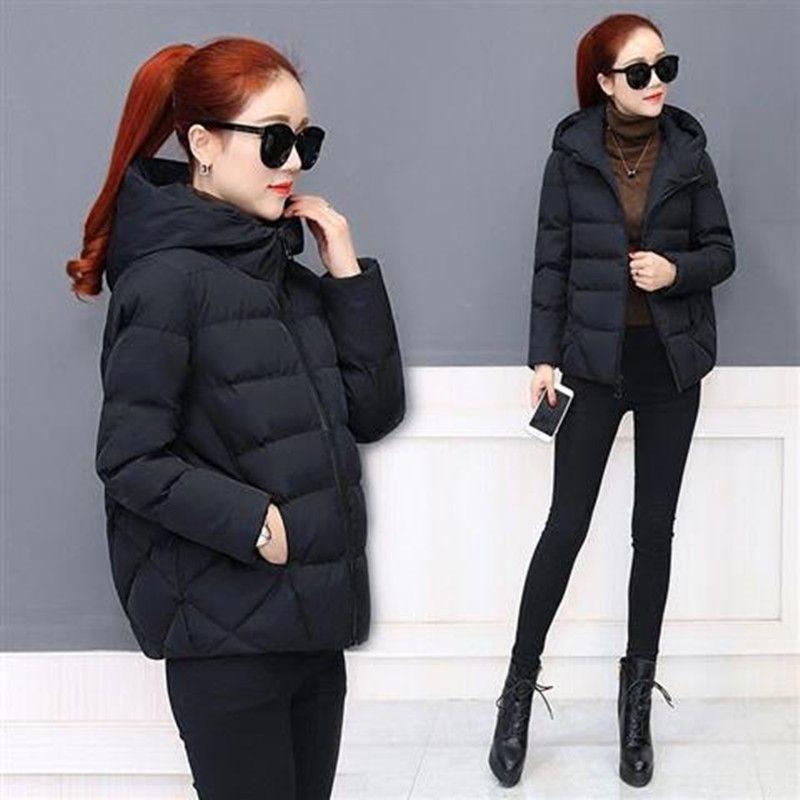 Women's Autumn and Winter Plus Size Short Section Hooded Solid Color Warm Jacket Small Loose Thin Jacket