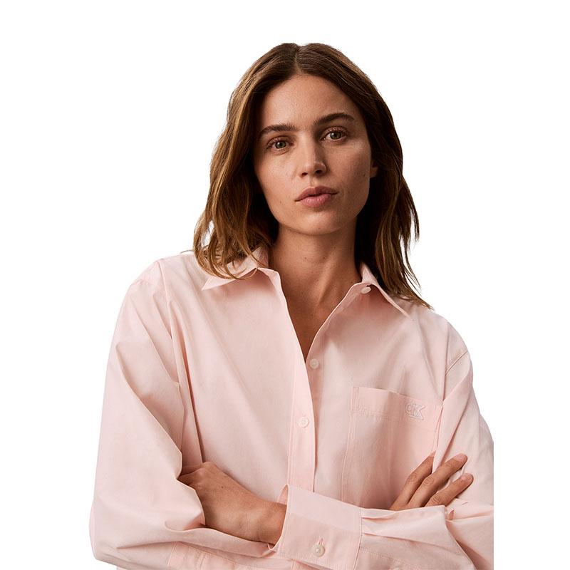 Calvin Klein Casual Vacation Style Embroidered Logo Cotton Sateen Loose Long Sleeve Shirt Women shirts 47F102G