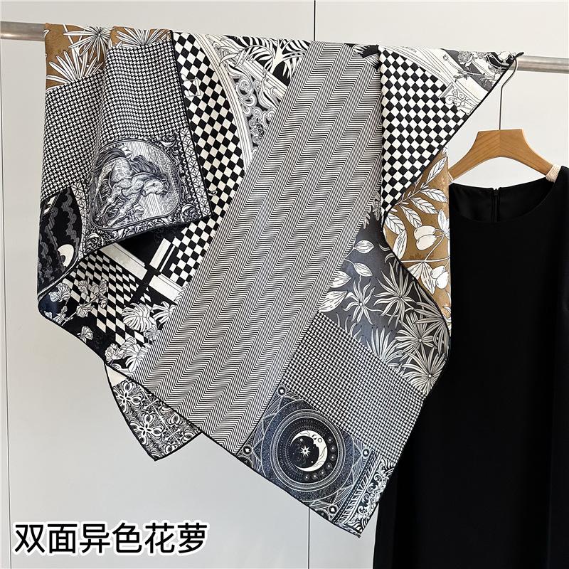 Heavy silk scarf women's spring new double-sided heterochrome flower dill 111cm large square scarf mulberry silk scarf shawl